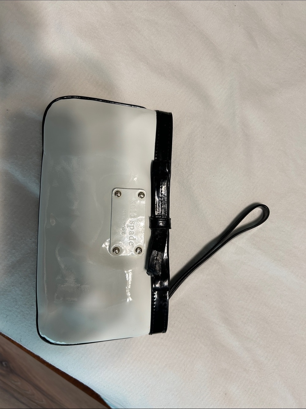 Vintage Kate Spade White Patent Wristlet with Black Trim